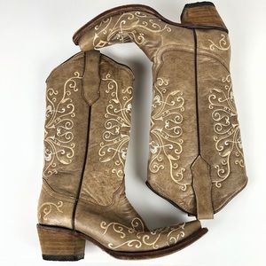 Circle G Cowgirl Boots Tan / Lt Brown Embroidered